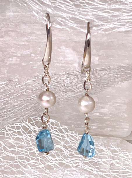 River of Pearls ~ Blue Topaz Earrings overview