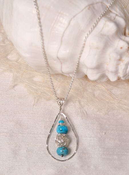 Turquoise and Woven Ball Necklace