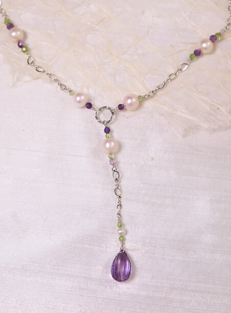 Amethyst, Peridot and Pearl Necklace